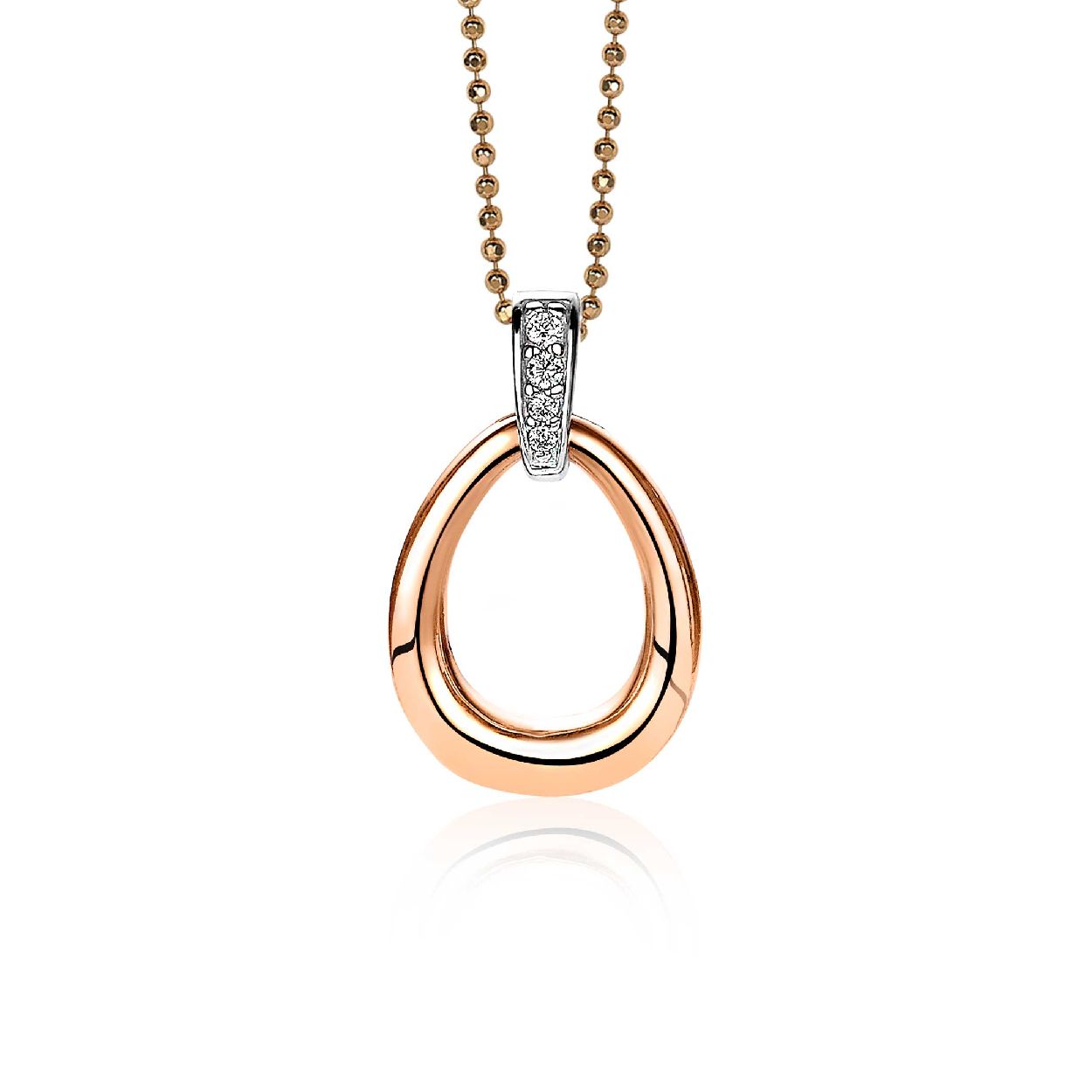 ZINZI zilveren hanger rose verguld druppel wit ZIH1709