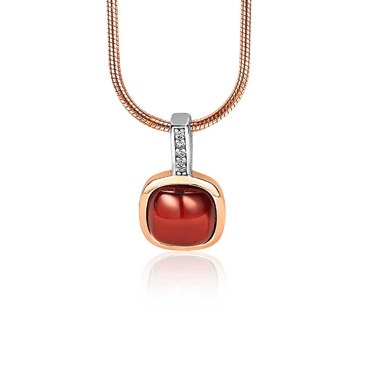 ZINZI zilveren hanger rose verguld vierkant rood wit ZIH1717