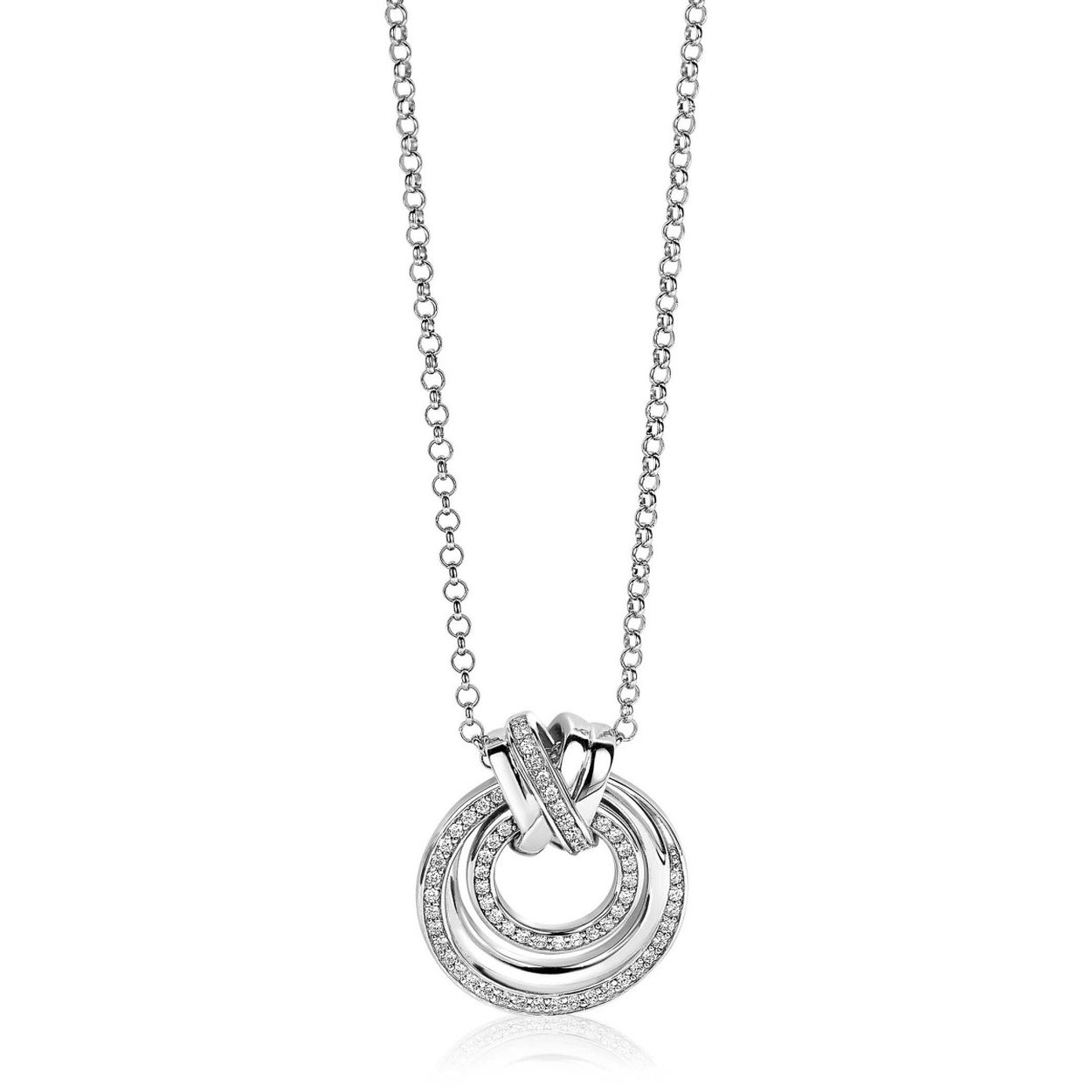 ZINZI zilveren hanger rond kruislings wit 27mm ZIH1791