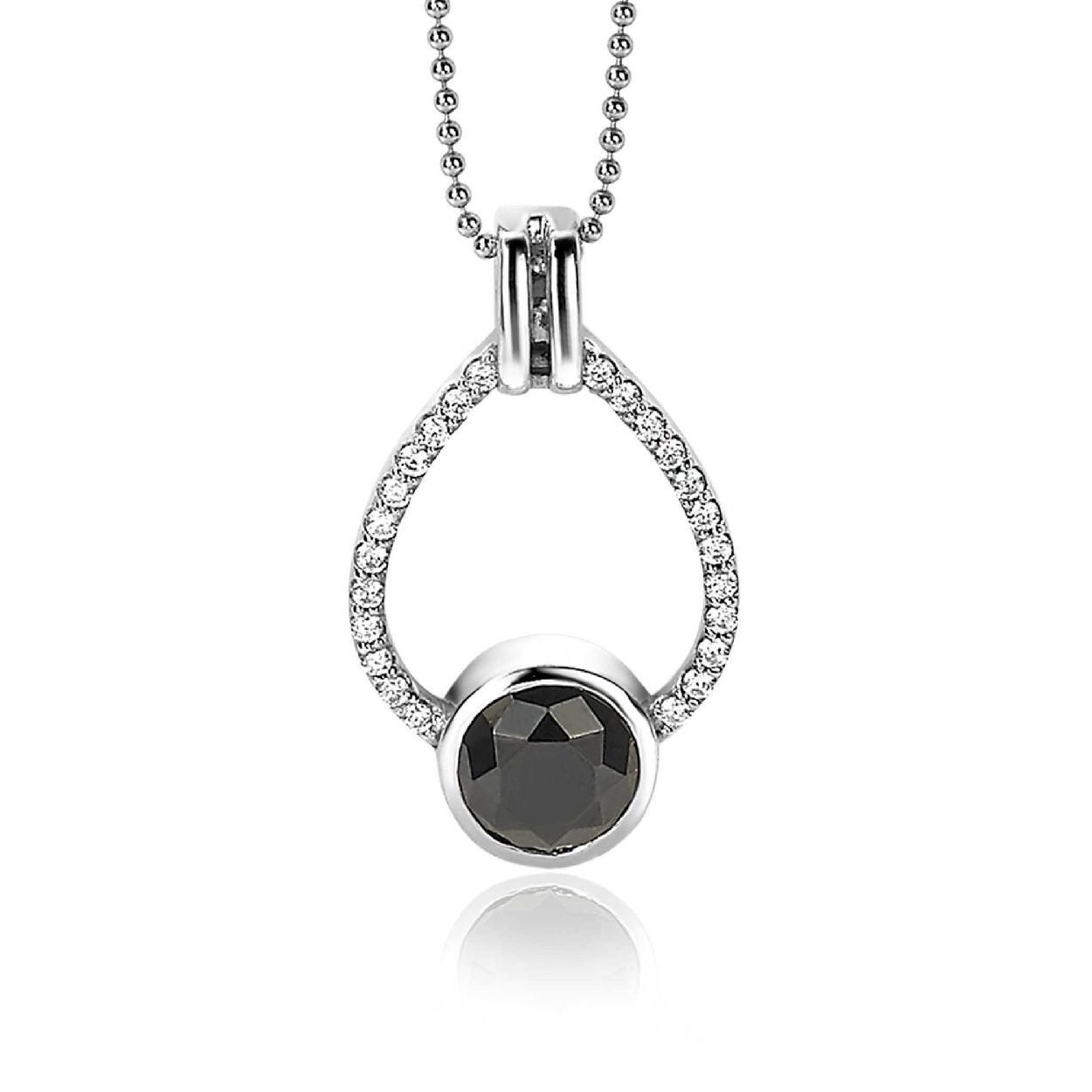 ZINZI zilveren hanger 32mm druppelvorm zwart witte zirconia's ZIH1947