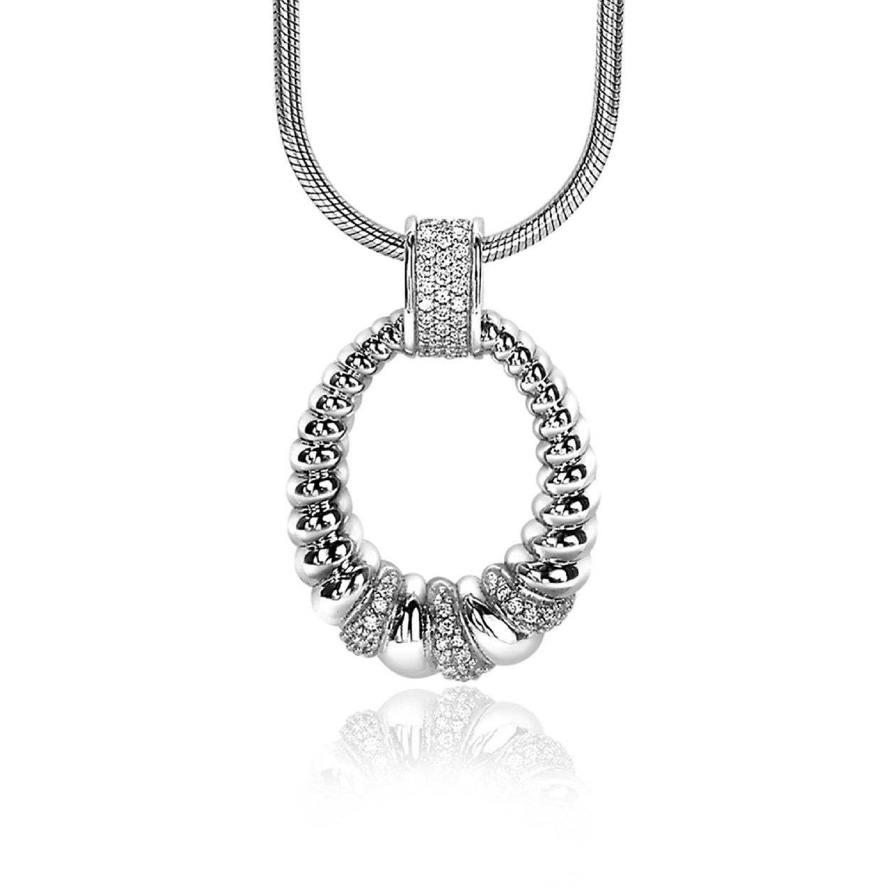 ZINZI zilveren hanger ovalen vorm 30mm witte zirconia's ZIH1966