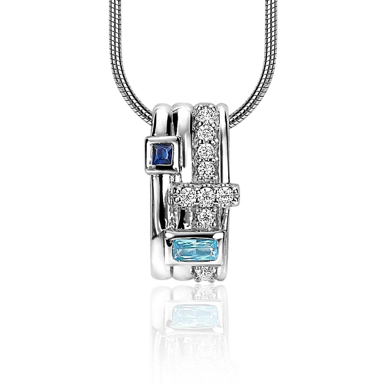 ZINZI zilveren schitterende hanger 16mm bezet met blauwe, turquoise en diverse witte zirconia's ZIH2012B