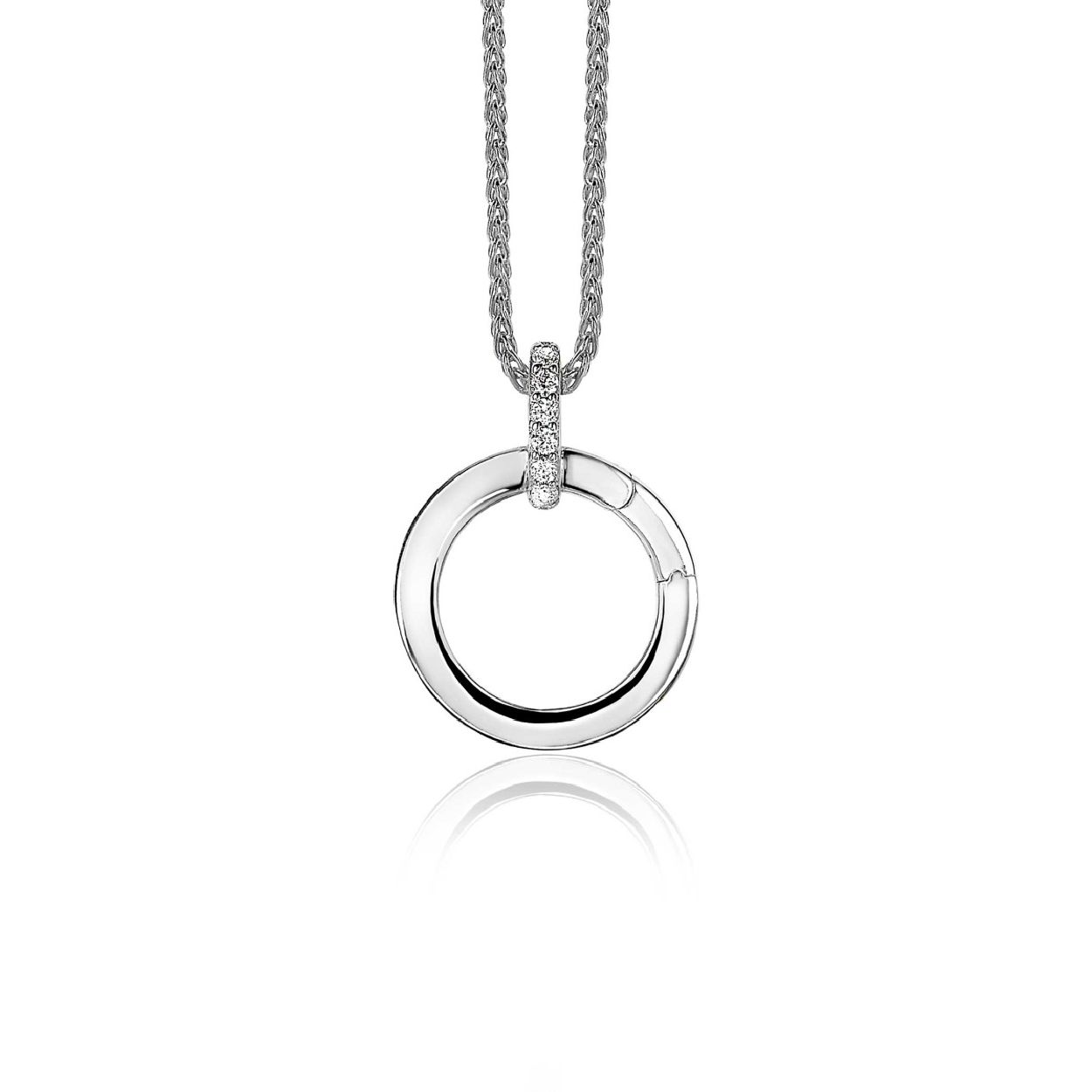 ZINZI zilveren ronde hanger 17mm met sluitring wit ZIH2060