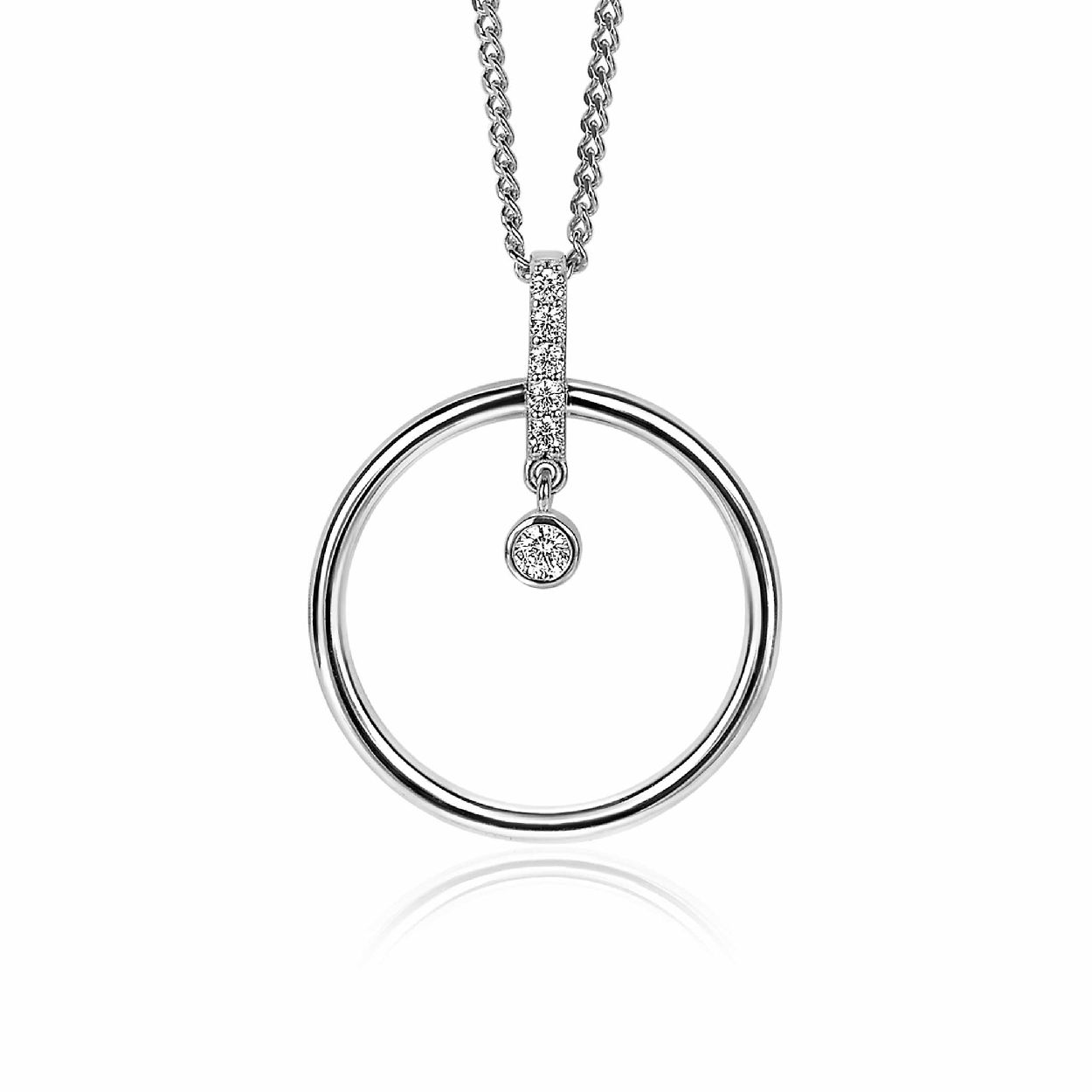ZINZI zilveren hanger 32mm cirkel en staafje witte zirconia's ZIH2101