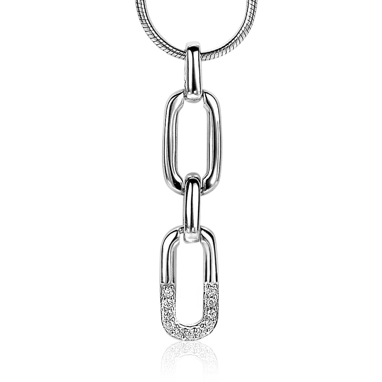 ZINZI zilveren ovale schakelhanger 31mm witte zirconia ZIH2114