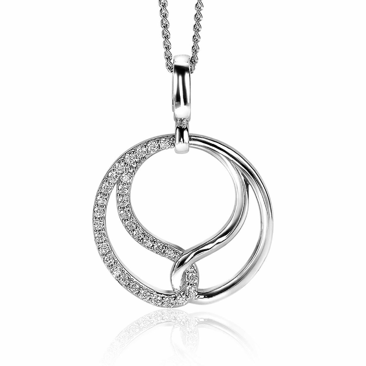 ZINZI zilveren hanger 25mm met clip-sluiting, symboliseert verbondenheid, witte zirconia's ZIH2119