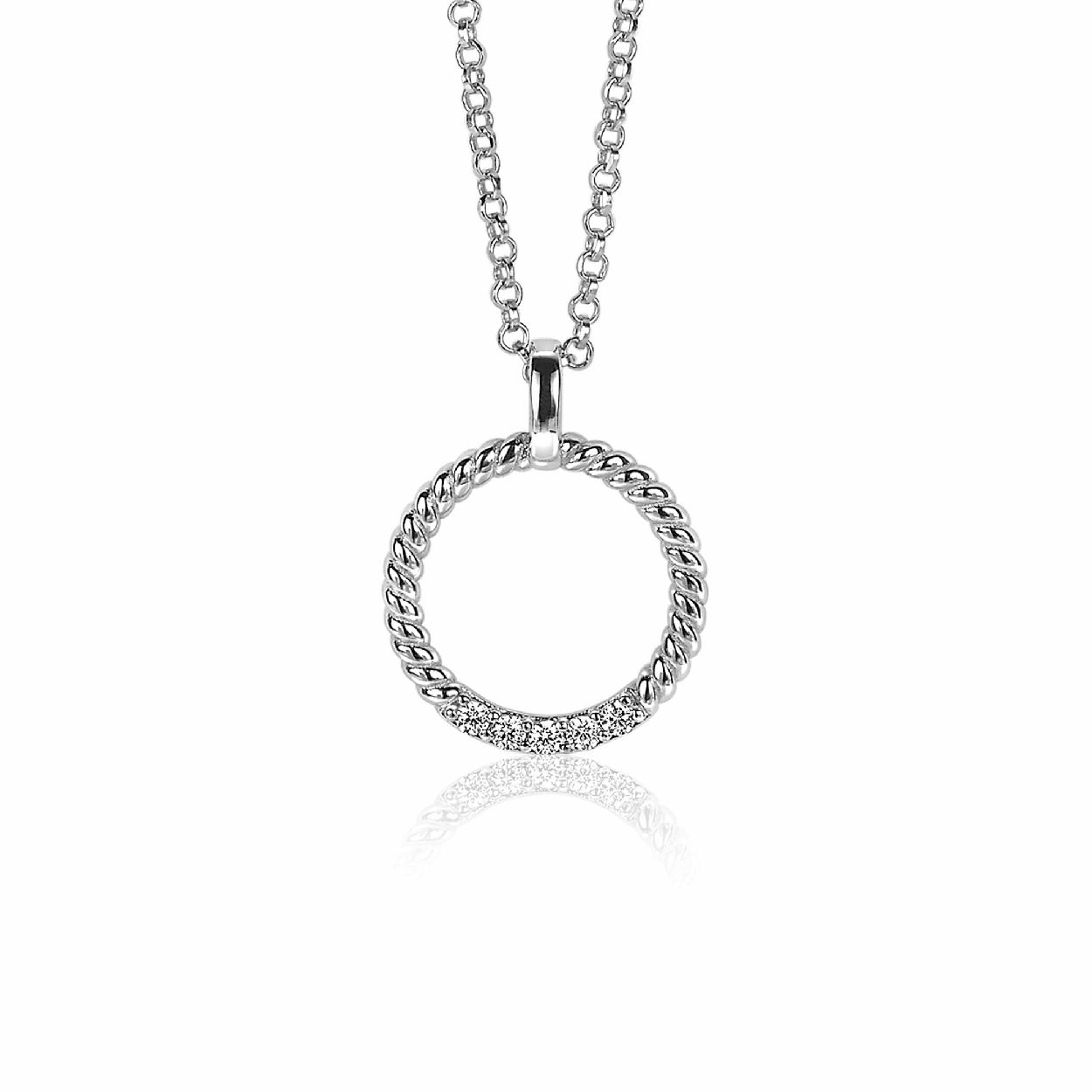 ZINZI zilveren ronde hanger 22mm gedraaid witte zirconia ZIH2128