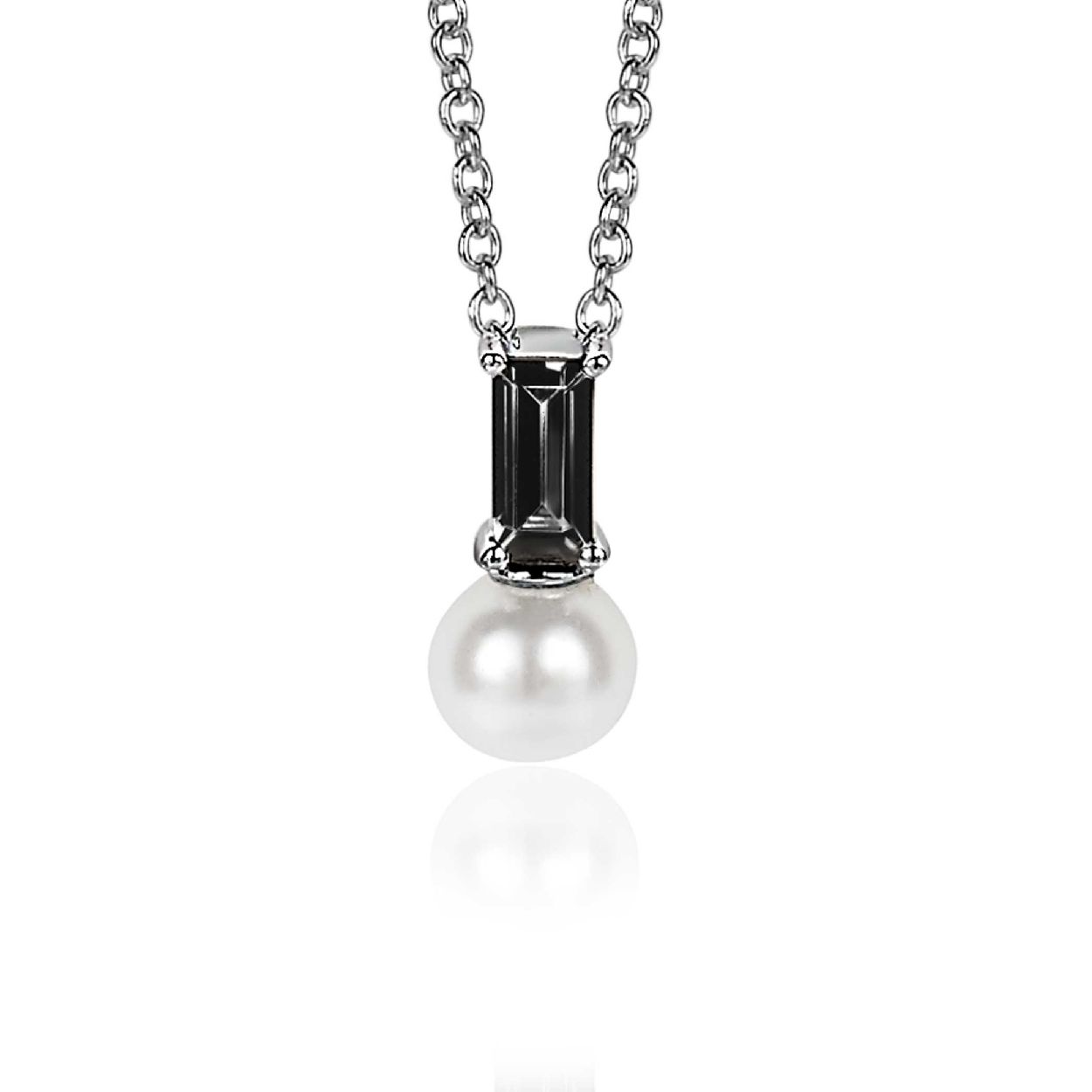 ZINZI zilveren witte parelhanger met zwarte baquette geslepen zirconia ZIH2135Z