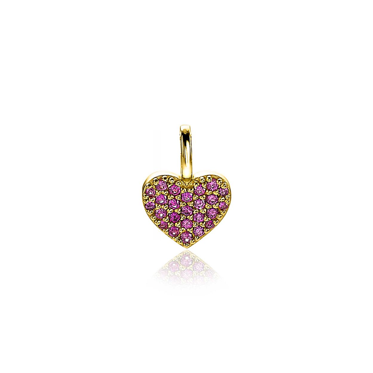 ZINZI zilveren hart hanger 14K geel verguld 13 mm donkerroze ZIH2139R