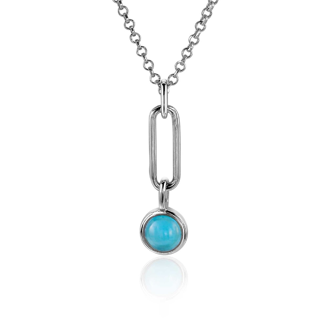 ZINZI zilveren hanger paperclip schakel 26mm rond turquoise blauw ZIH2173