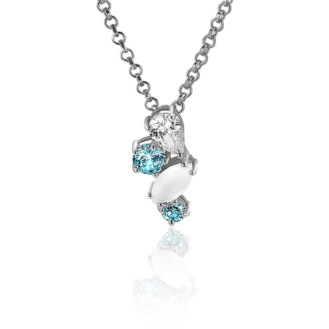 ZINZI zilveren hanger in speelse vorm bezet met lichtblauwe en witte zirconia's. Het formaat van de hanger is 15mm. Combineer met een ketting naar wens. De hanger is exclusief collier geprijsd. En maak je look helemaal af met de bijbehorende ring en oorknoppen! Vervaardigd van eerste gehalte zilver (925) en voorzien van een extra rodiumlaag voor een langdurige glans.