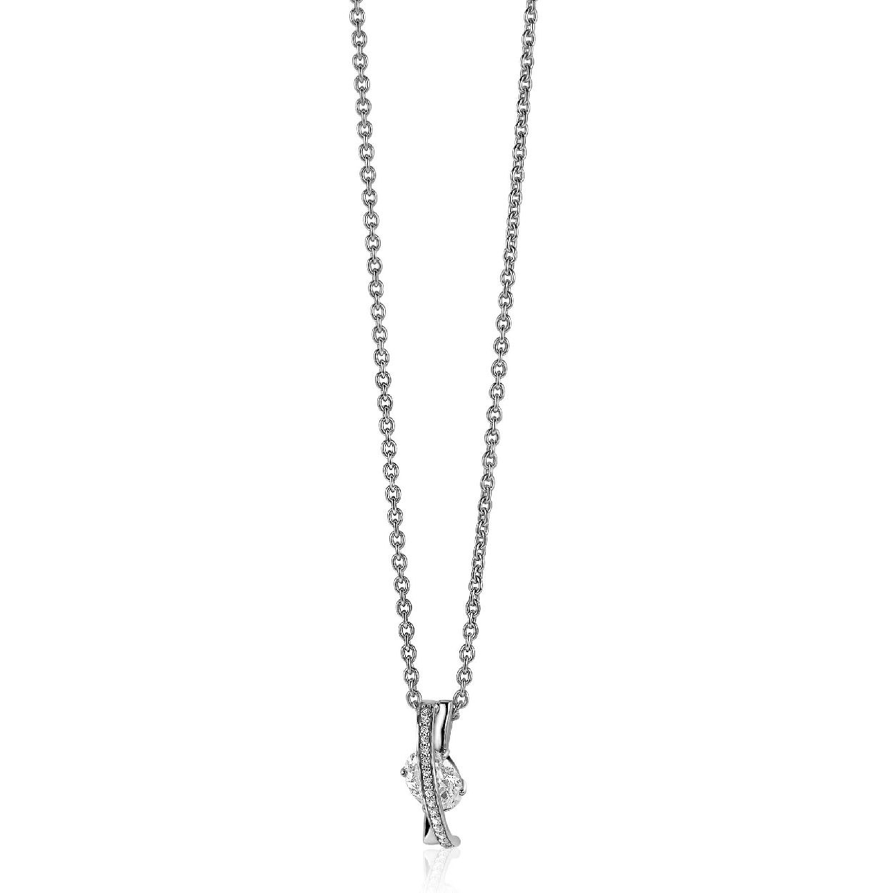 ZINZI zilveren luxe cross-over hanger 18mm witte zirconia ZIH2190