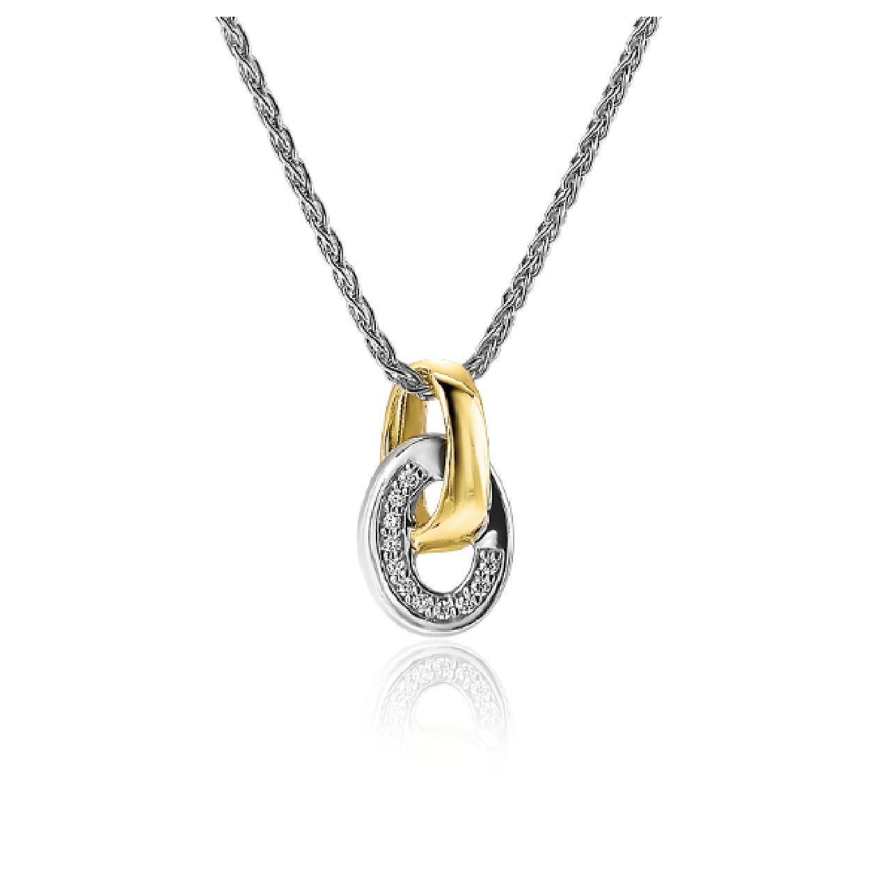 ZINZI zilveren bicolor hanger 15mm verbonden ovaal glad en witte zirconia ZIH2191