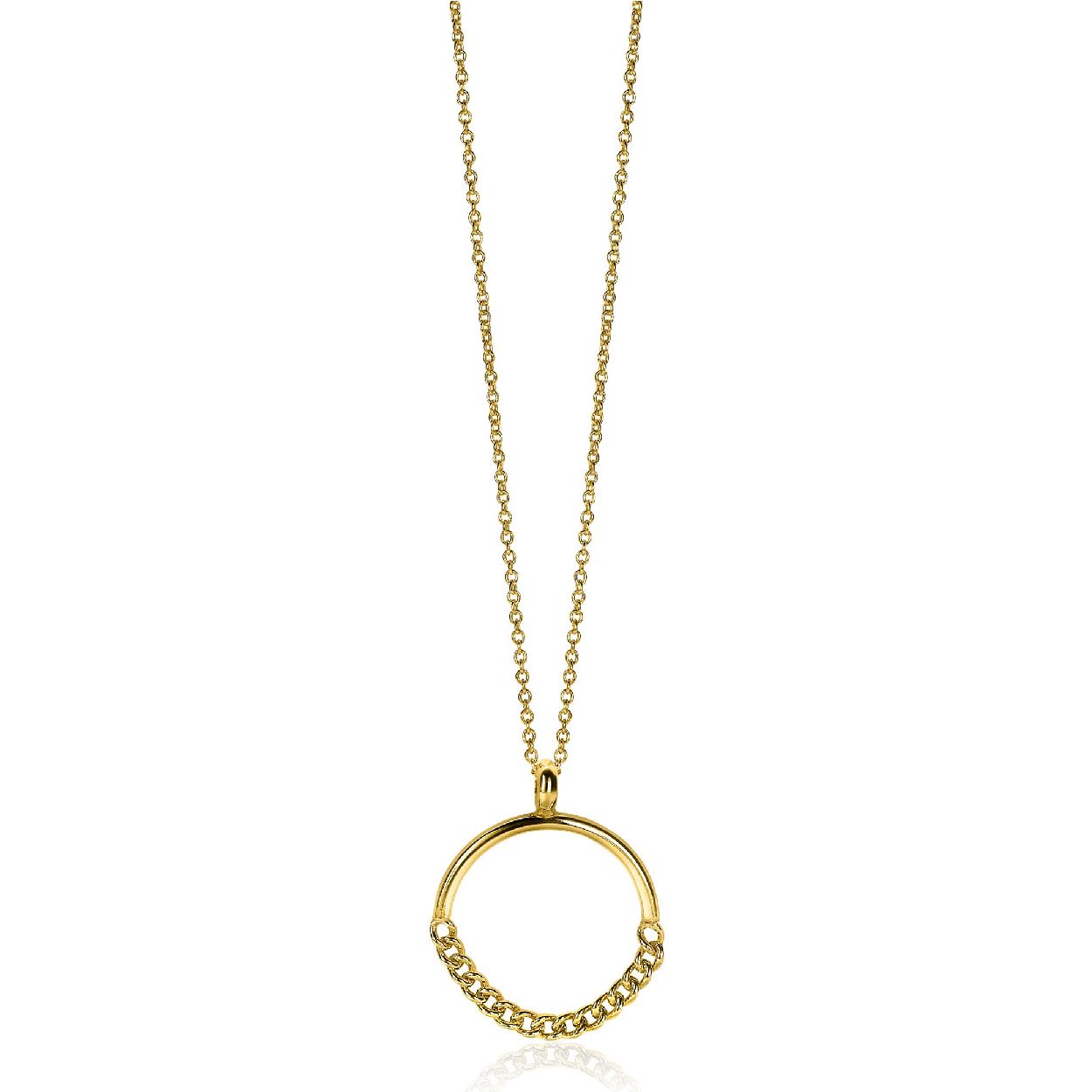 ZINZI zilveren hanger 14K geel verguld 24mm rond met gourmet schakels ZIH2201G