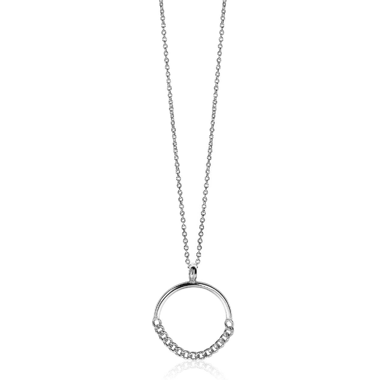 ZINZI zilveren trendy hanger met halfronde cirkel en gourmet schakels. Het formaat van de hanger is 24mm. Combineer met een ketting naar wens. De hanger is exclusief collier geprijsd. En maak je look helemaal af met de bijbehorende oorhangers! Vervaardigd van eerste gehalte zilver (925) en voorzien van een extra rodiumlaag voor een langdurige glans.