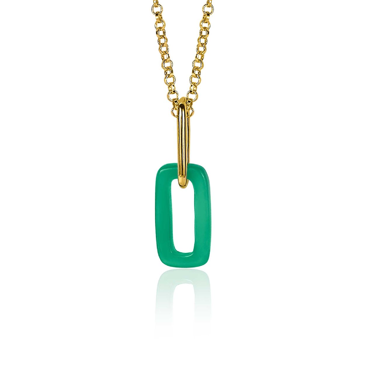 ZINZI zilveren hanger 14K geel verguld open ovale groen agaat ZIH2208G
