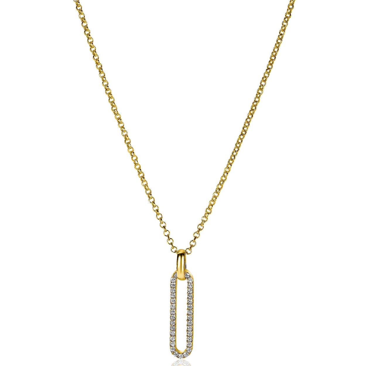 ZINZI zilveren ovale hanger 14K geel verguld witte zirconia's ZIH2231