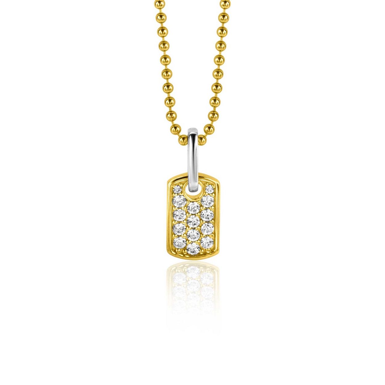 ZINZI gold plated zilveren vierkant plaatje als hanger 15mm vol bezet met witte zirconia's ZIH2299 (zonder collier)