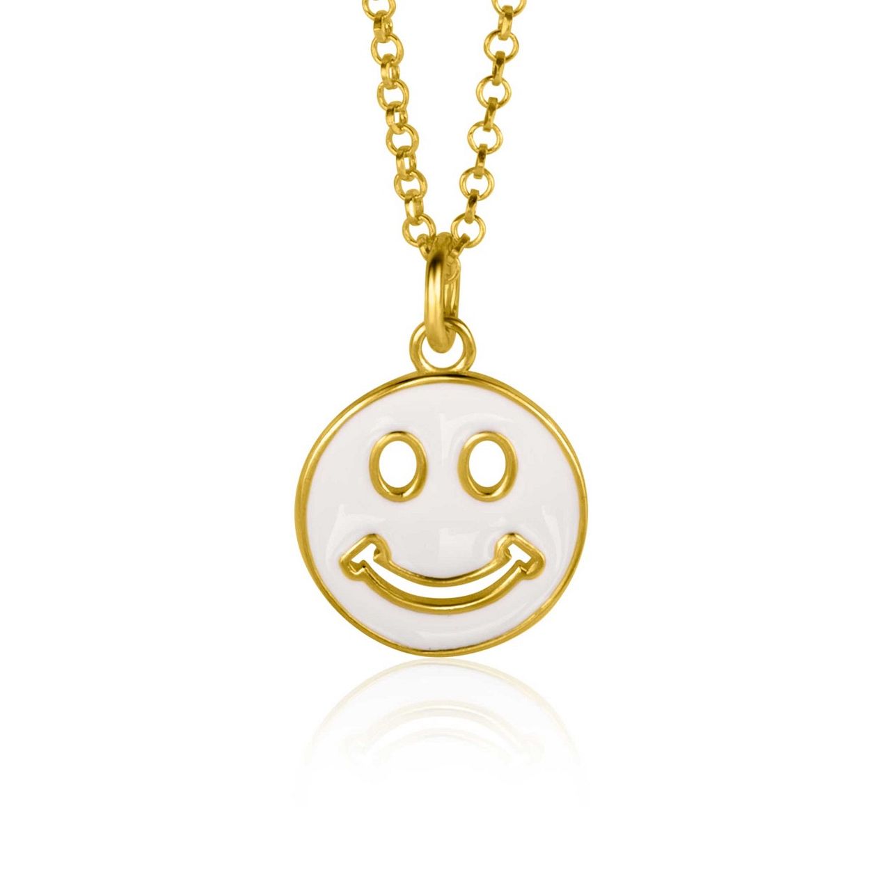 ZINZI gold plated zilveren hanger smiley rond 15mm met wit emaille ZIH2312W (zonder collier)