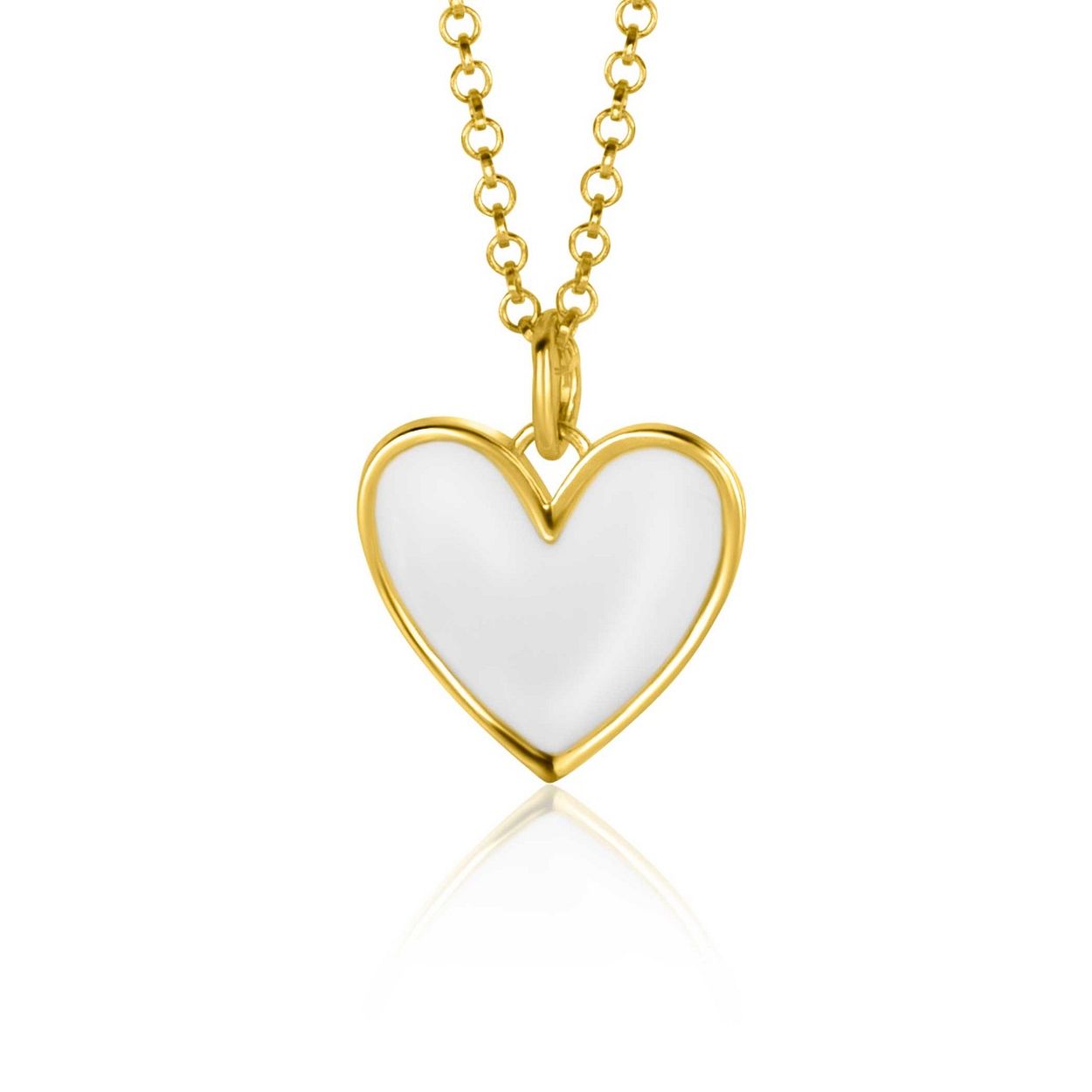 ZINZI gold plated zilveren hanger hart 15mm met wit emaille ZIH2314W (zonder collier)
