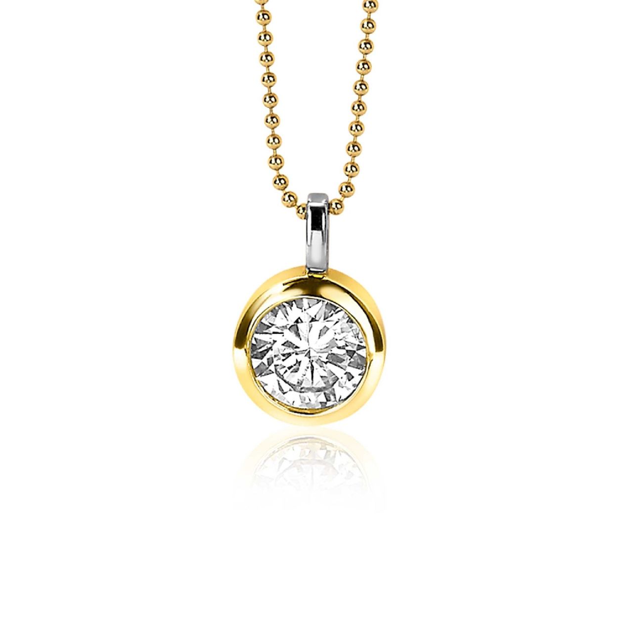 ZINZI zilveren geelvergulde hanger, sierlijk ingelegd met een ronde witte zirconia. De doorsnede van de hanger is 17 mm. Maak je eigen combinatie met een bijpassende ketting. De hanger is exclusief collier geprijsd. Vervaardigd van eerste gehalte zilver (925) en extra geelverguld.