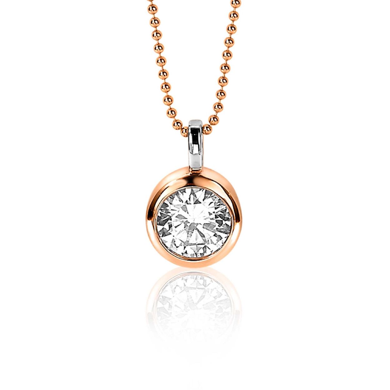 ZINZI zilveren rose vergulde hanger rond witte zirconia ZIH3