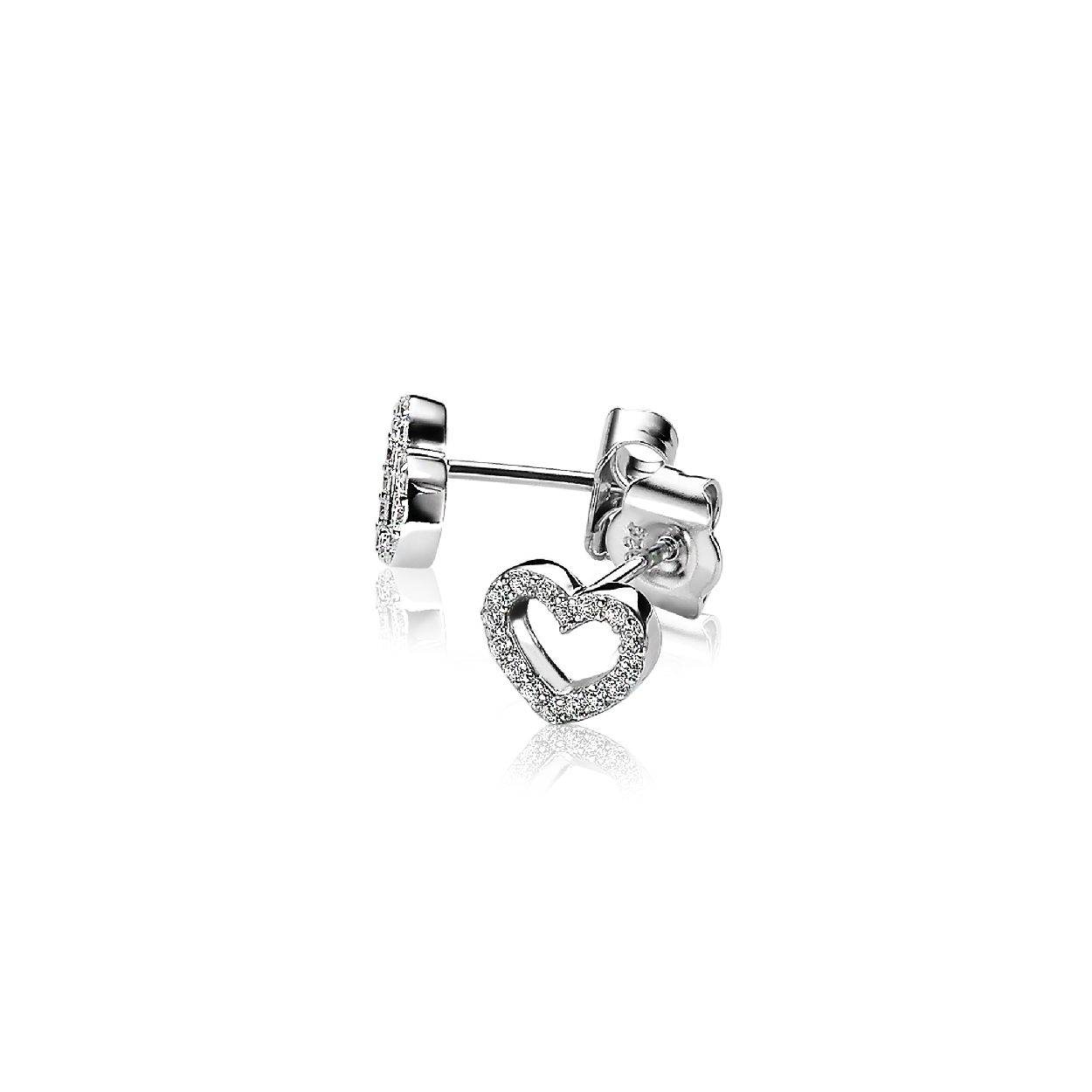 ZINZI zilveren oorknoppen met open hart, bezet met witte zirconia's. Vervaardigd van eerste gehalte zilver (925) en met extra rodiumlaag voor een langdurige glans.