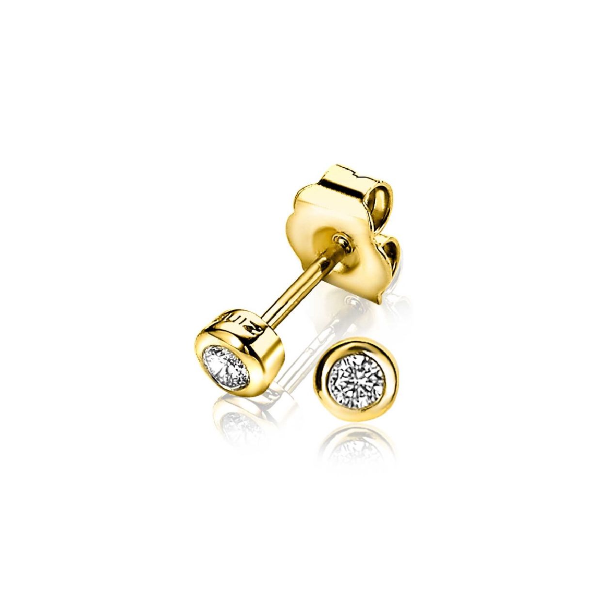 ZINZI zilveren oorknopjes zirconia glad 4mm geelgoud verguld