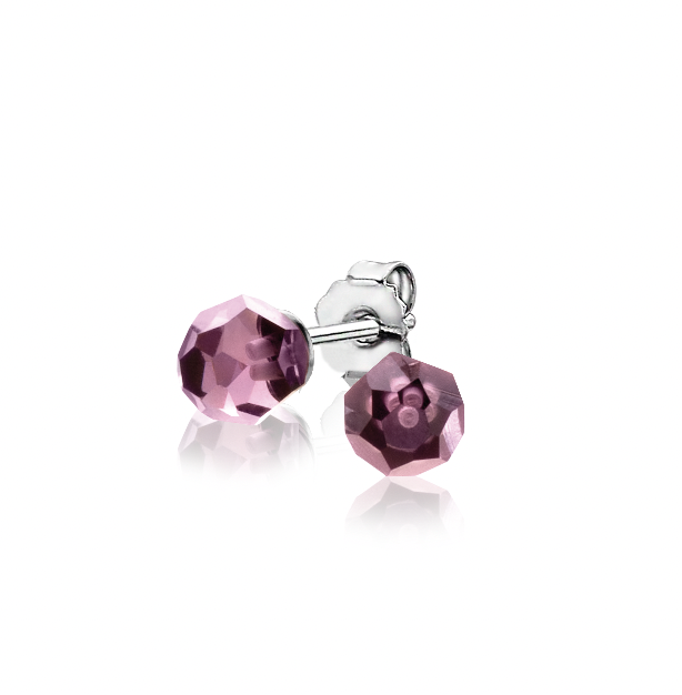 ZINZI zilveren oorknoppen met ronde paarse beads (6mm). Deze oorknoppen zijn vervaardigd van eerste gehalte zilver (925) en voorzien van een extra rodiumlaag.