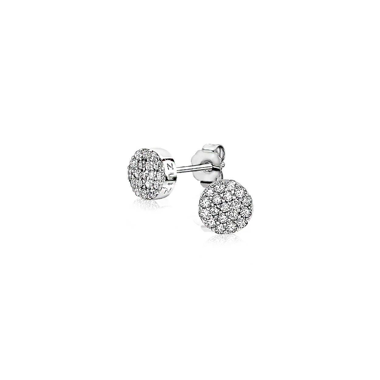 ZINZI zilveren oorknoppen met trendy ronde vorm, pavé gezet met witte zirconia's. De rondjes zijn 6mm groot. De oorsieraden zijn vervaardigd van eerste gehalte zilver (925) en voorzien van een extra rodium laag voor een langdurige glans.