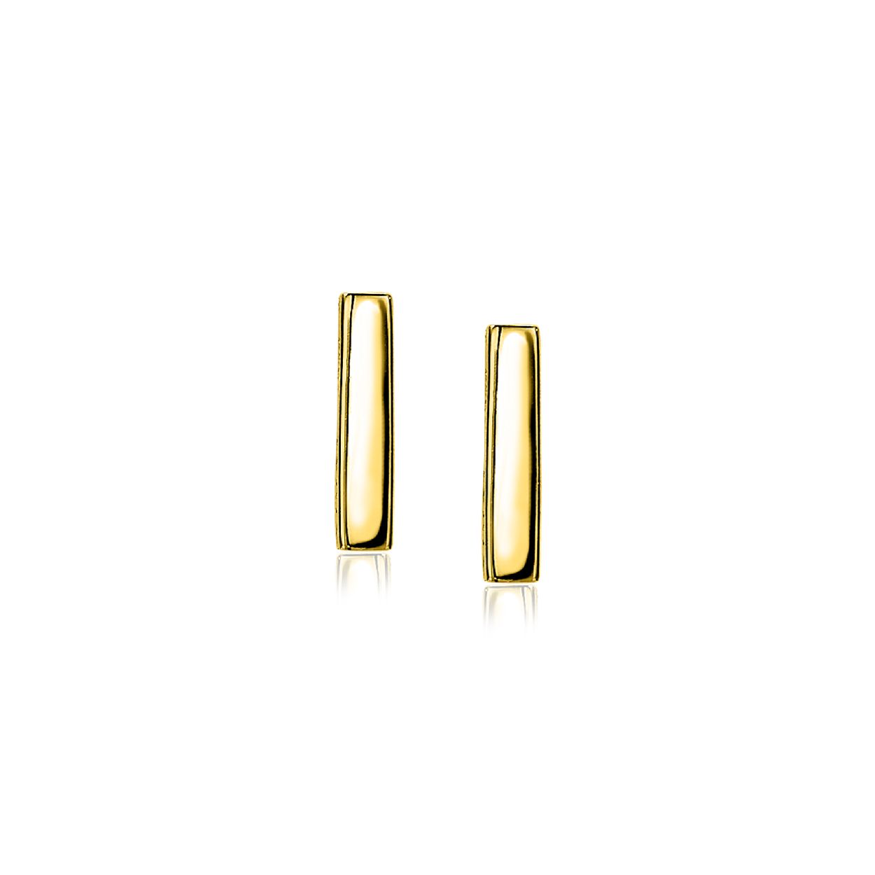 ZINZI zilveren oorknoppen geel verguld glad staafje 12mm ZIO1384G
