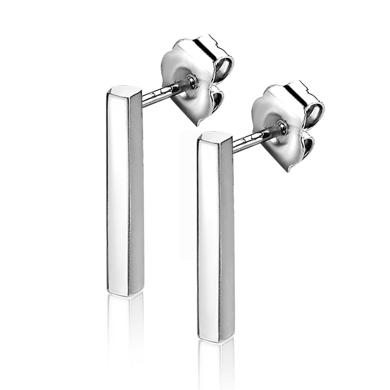 ZINZI zilveren oorknoppen staafje glad 15mm ZIO1466