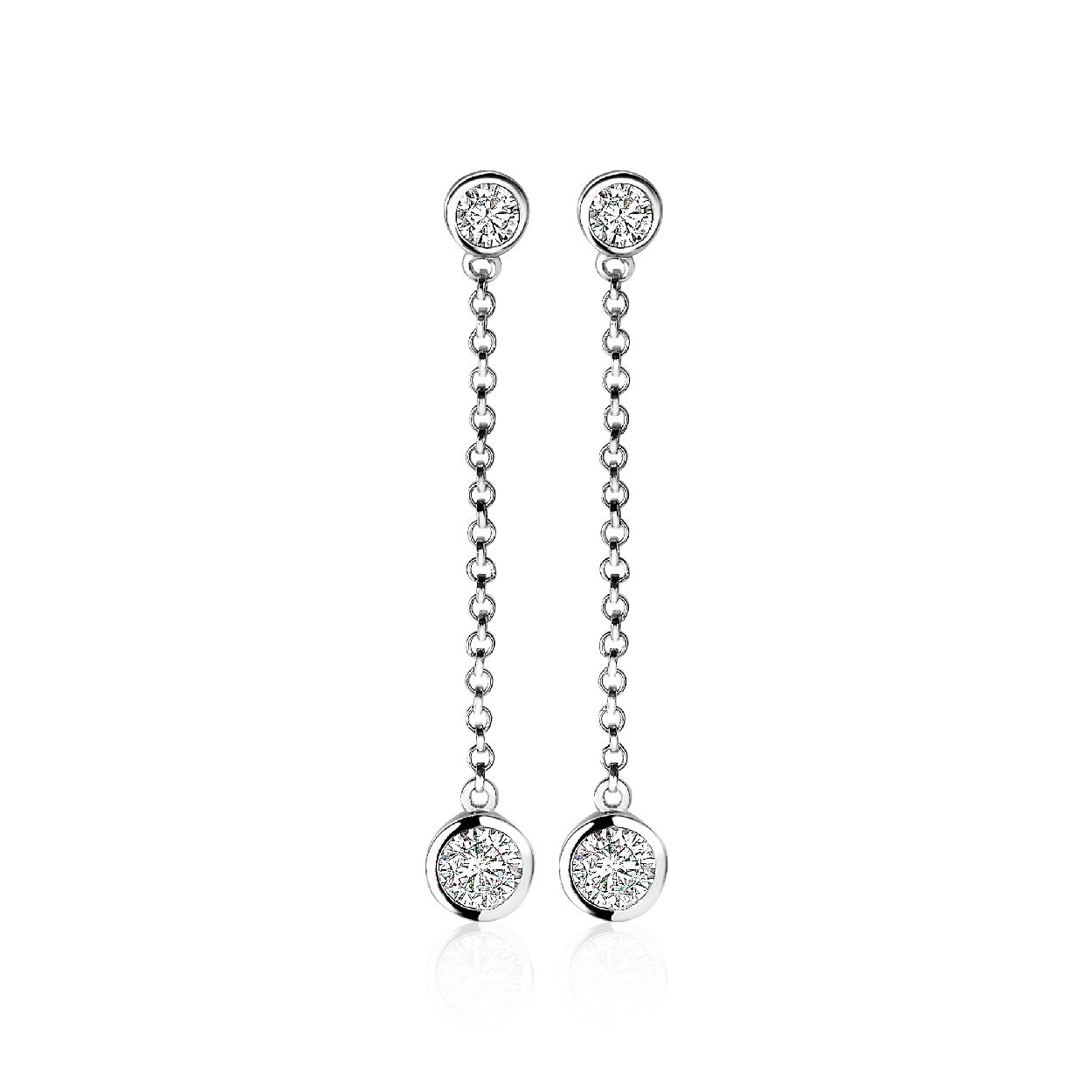 ZINZI zilveren oorhangers 2 ronde zirconia's wit 35mm lang ZIO1566