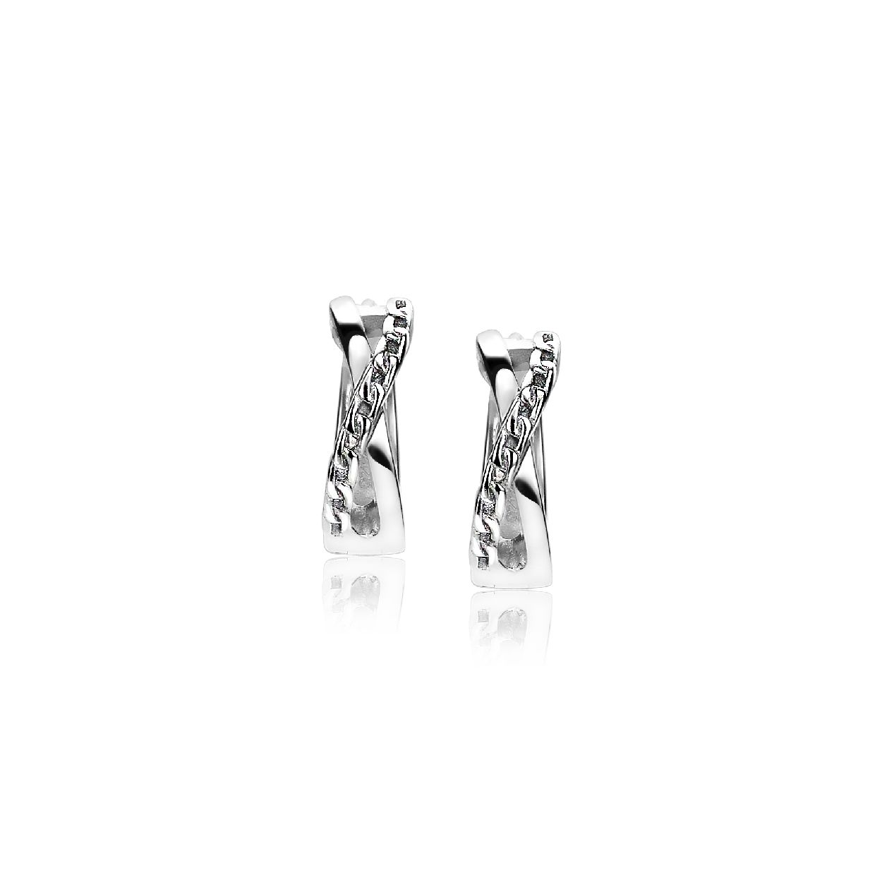 ZINZI zilveren cross-over oorringen, waarbij de gladde band en de gourmet band elkaar kruisen. Voorzien van luxe scharniersluiting. De oorringen zijn 15mm x 5mm groot. De oorringen zijn vervaardigd van eerste gehalte zilver (925) en voorzien van een rodiumlaag voor een extra langdurige glans.