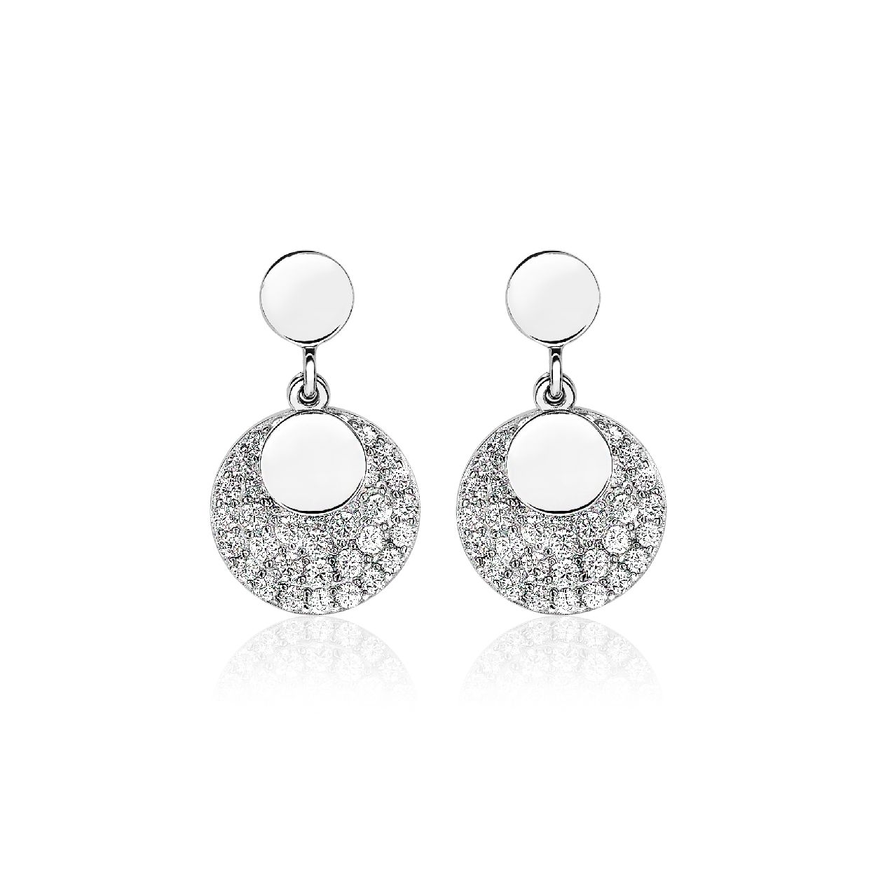 ZINZI zilveren oorknoppen 12mm rond wit ZIO1572