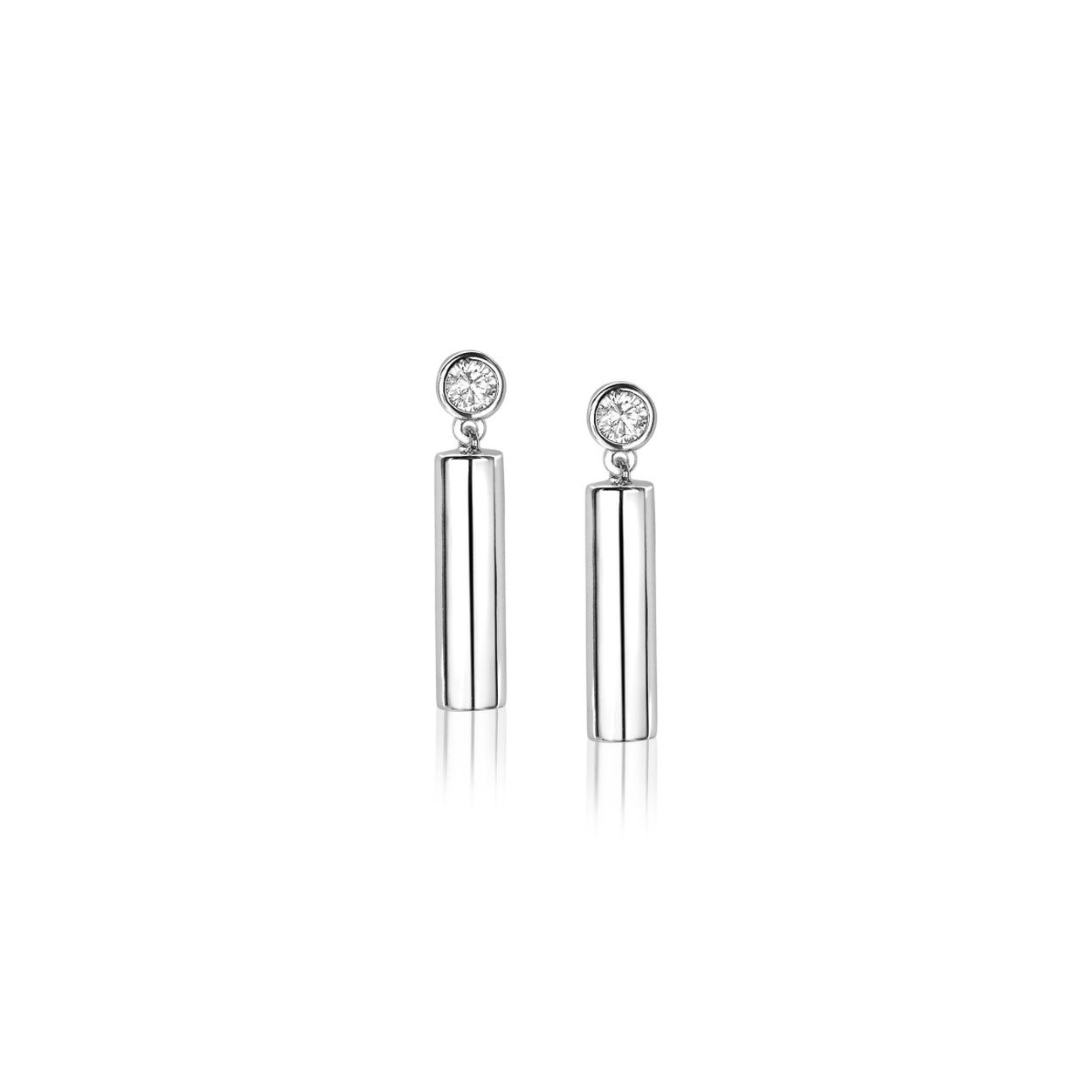 ZINZI zilveren oorhangers rond buisje wit 20mm lang ZIO1575
