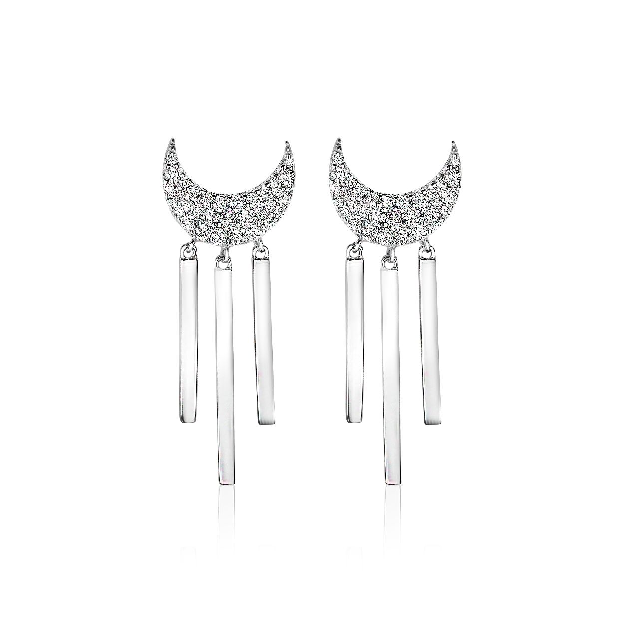 ZINZI zilveren oorstekers halve maan pave wit 3 staafjes glad ZIO1579