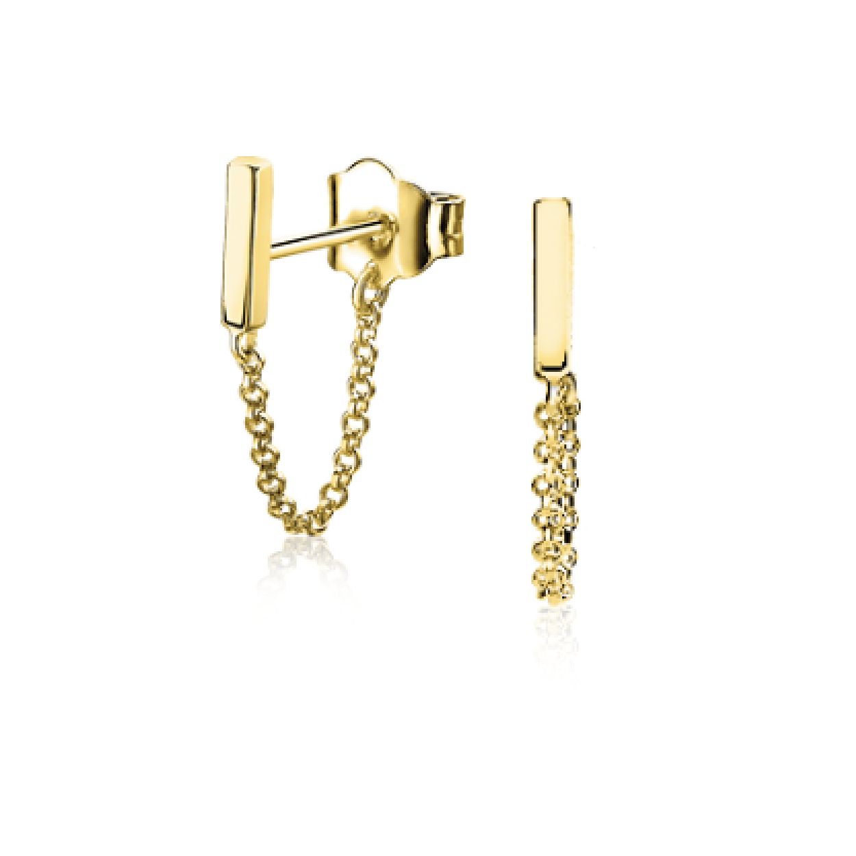 ZINZI zilveren oorknoppen 14K geel verguld met ketting staaf ZIO1688G