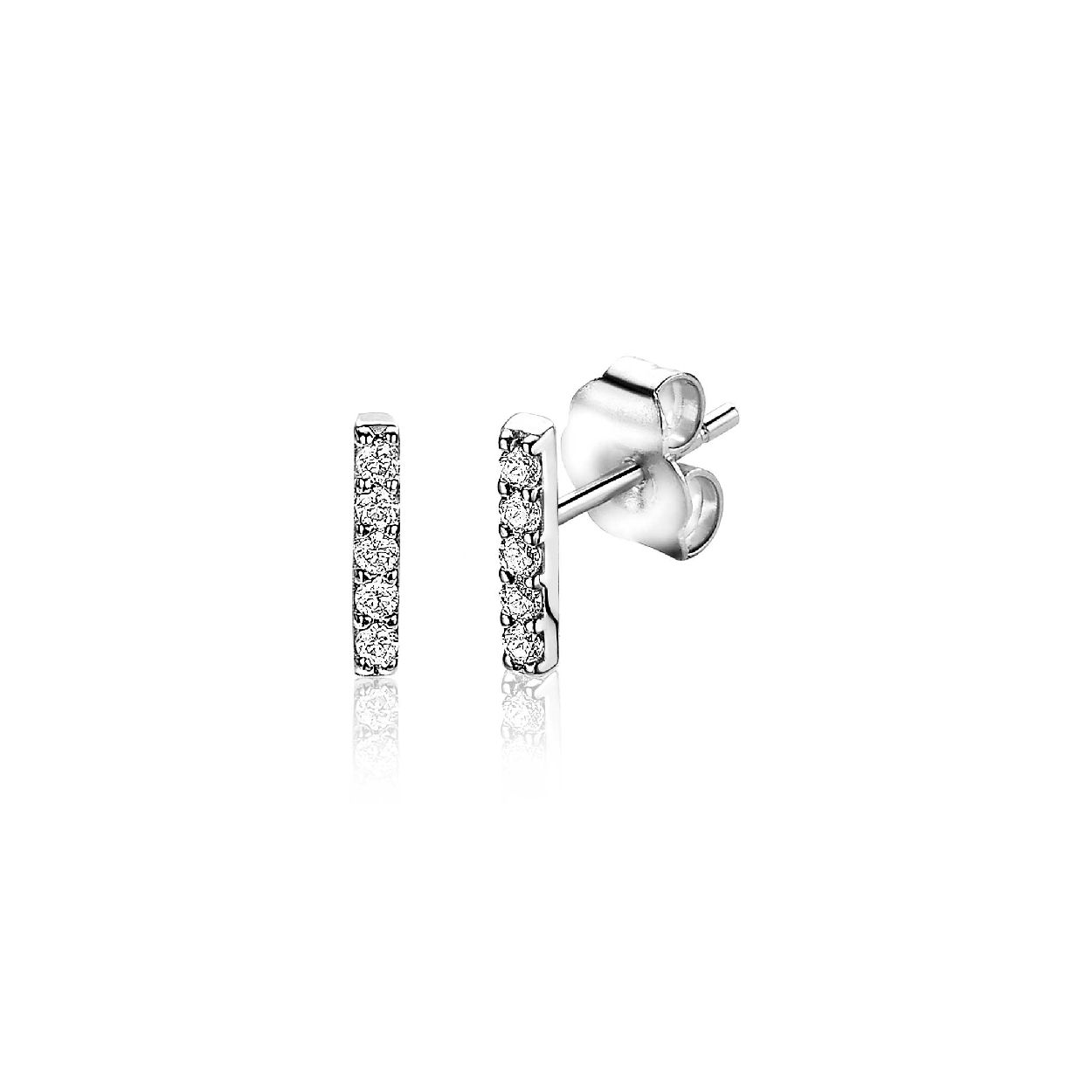 ZINZI zilveren staafvormige oorknoppen bezet met witte zirconia's. Vervaardigd van eerste gehalte zilver (925) en met extra rodiumlaag voor een langdurige glans.