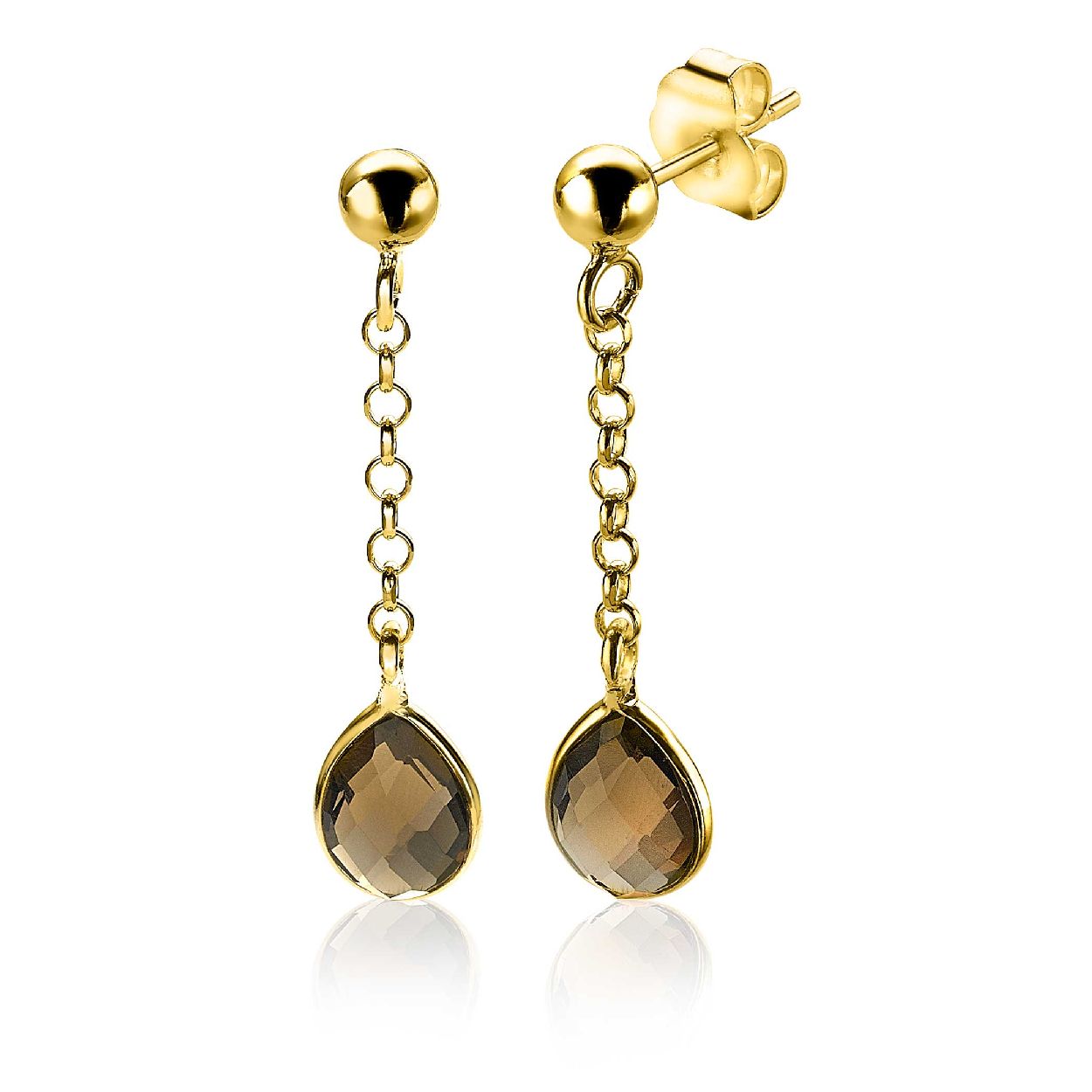 ZINZI zilveren oorsieraden geel verguld druppel bruin ZIO1735G