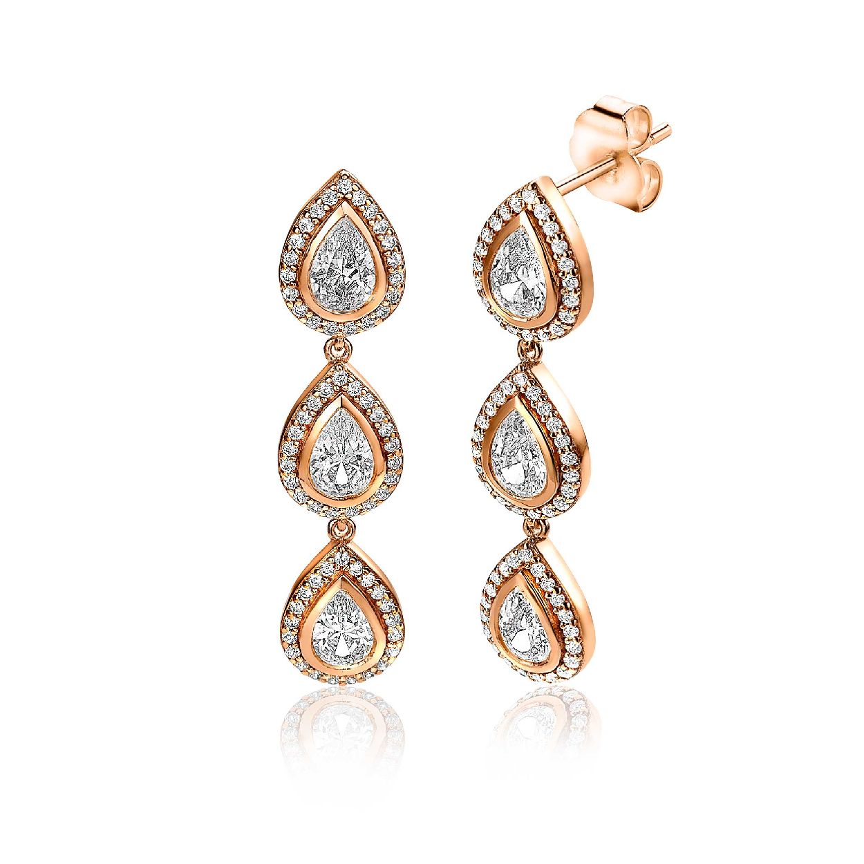 ZINZI zilveren oorsieraden rose verguld druppels wit ZIO1752R