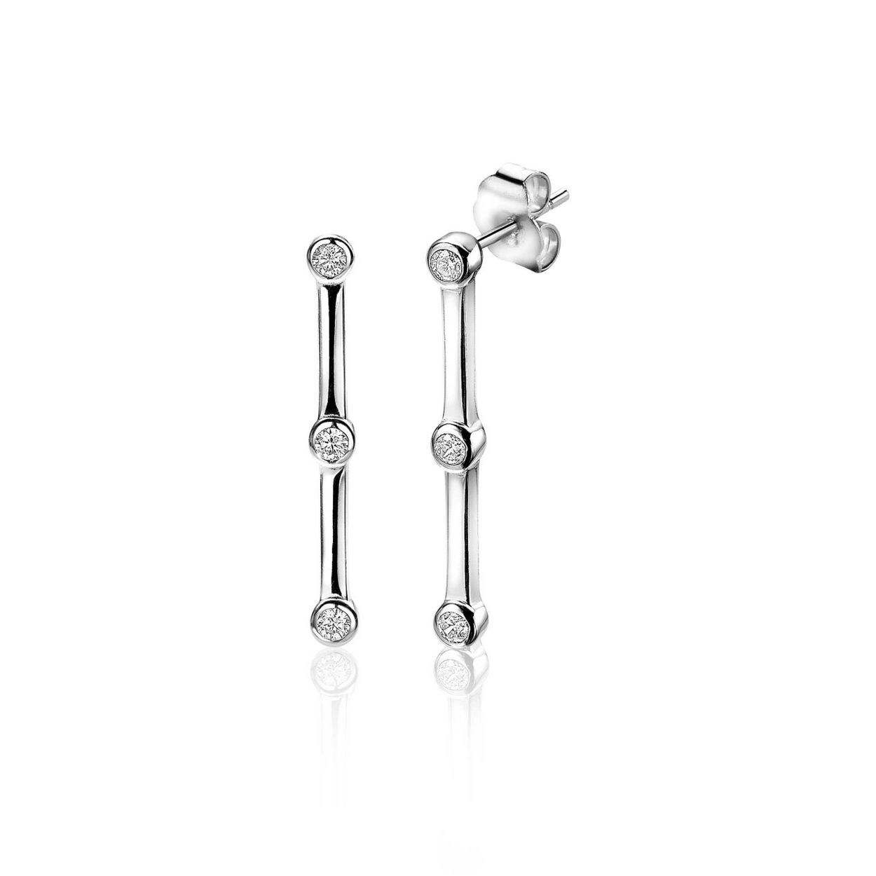 ZINZI zilveren oorknoppen staaf rond wit 25mm ZIO1758