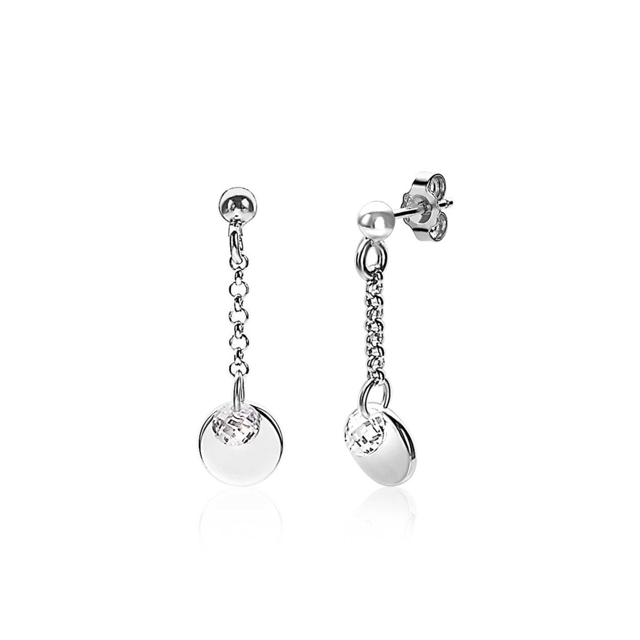 ZINZI zilveren oorhangers rond wit 27mm ZIO1807