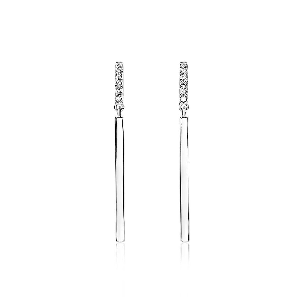 ZINZI zilveren oorhangers staafjes wit 35mm ZIO1832