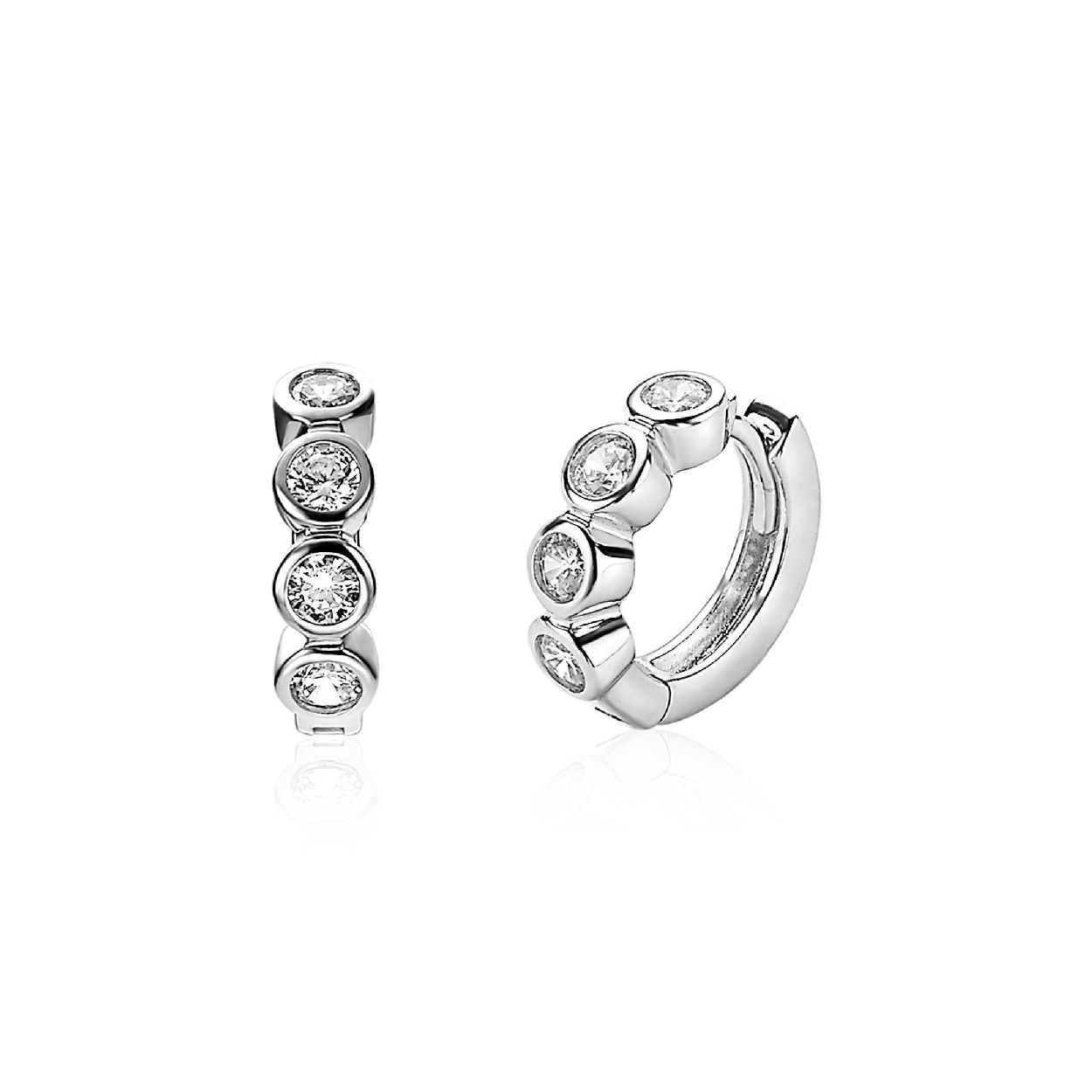 ZINZI zilveren oorringen [15 x 4mm] met fraaie ronde zettingen, bezet met witte zirconia's. Voorzien van een luxe scharniersluiting. Vervaardigd van eerste gehalte zilver (925) en voorzien van een extra rodium laag voor een langdurige glans.
