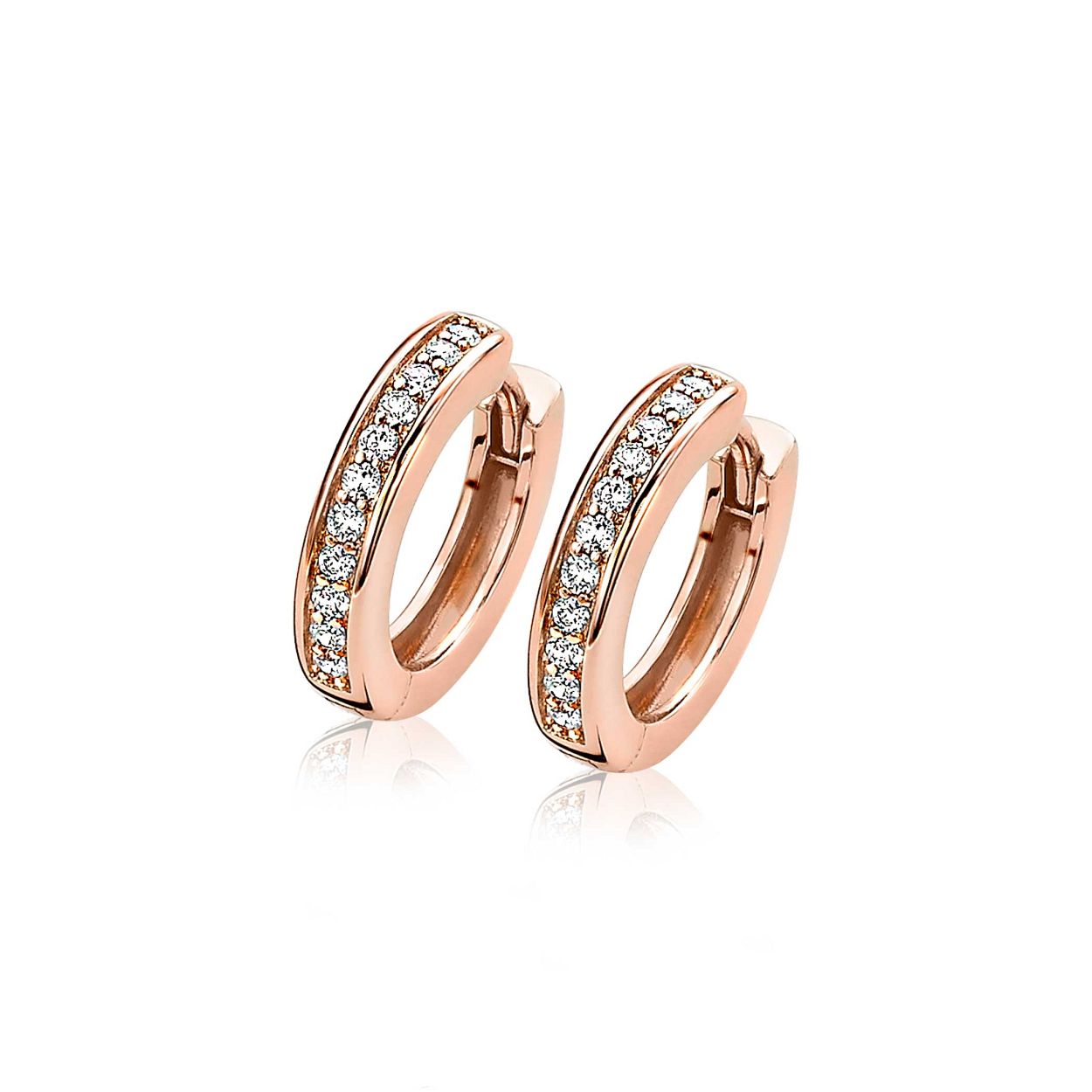 ZINZI zilveren luxe oorringen 14K rose verguld 17 x 3mm wit ZIO186D