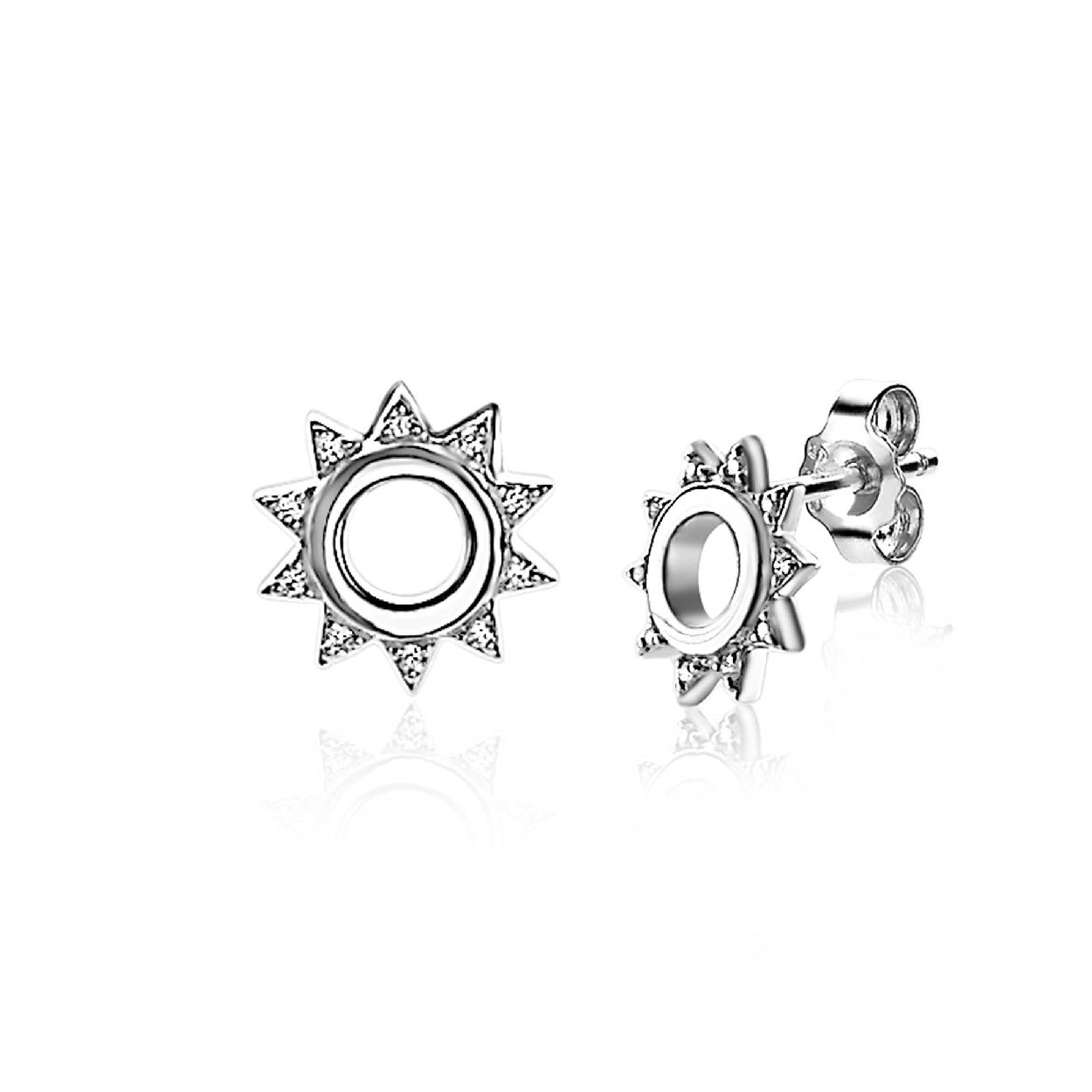 ZINZI zilveren oorknoppen zon wit 10mm 