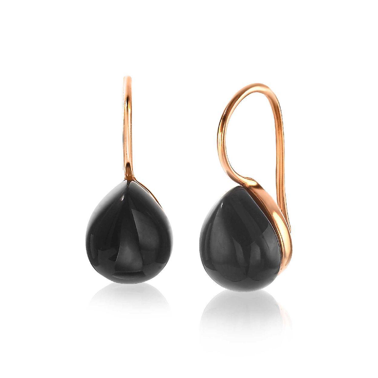 ZINZI zilveren oorhangers rose verguld zwart peervorm 22mm ZIO1934RZ