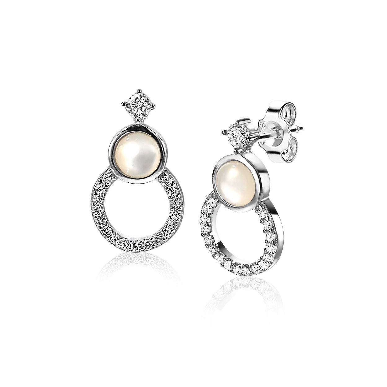 ZINZI zilveren oorsieraden ronde vormen parelmoer witte zirconia's ZIO1943