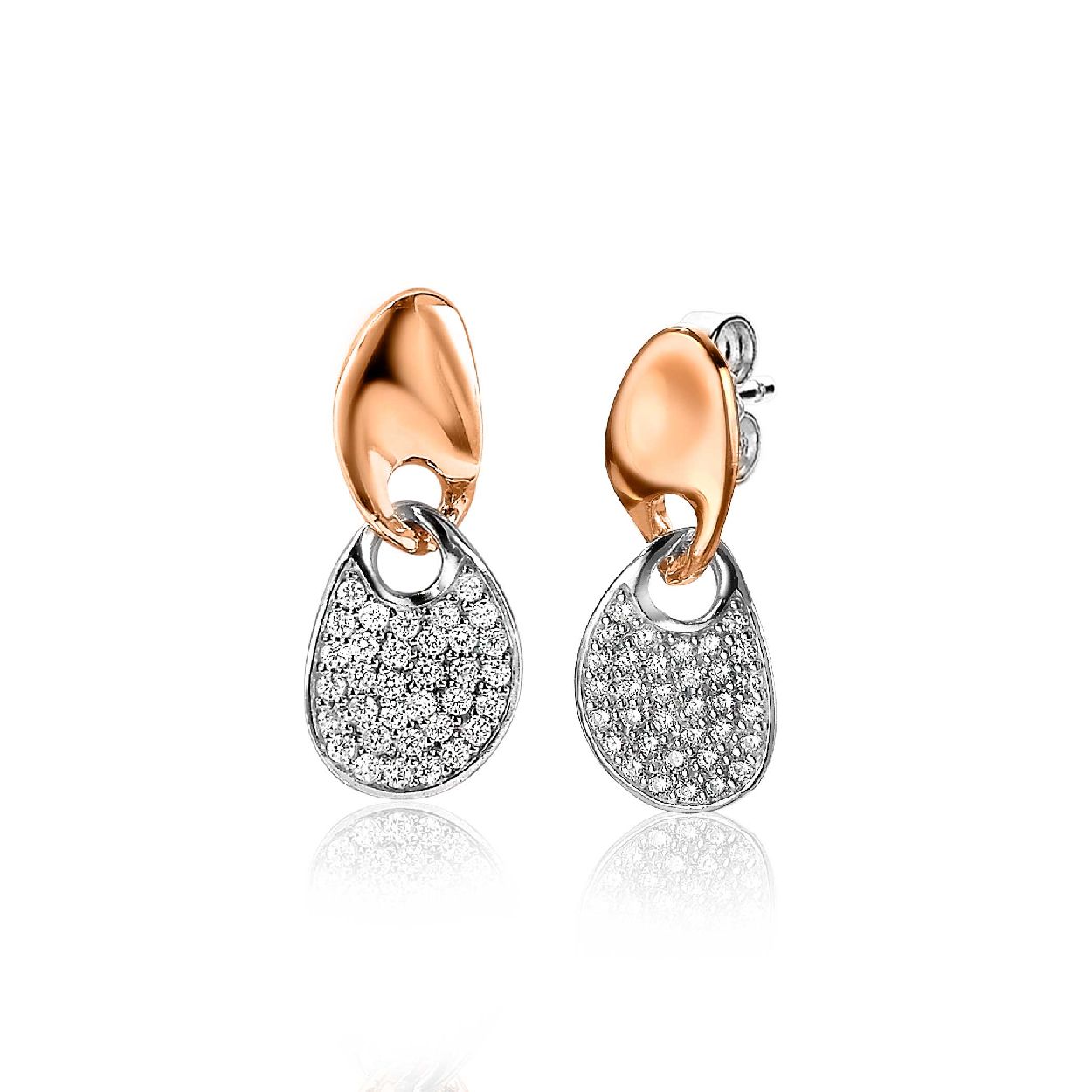 ZINZI zilveren rose vergulde oorstekers paletvorm 19mm ZIO1955